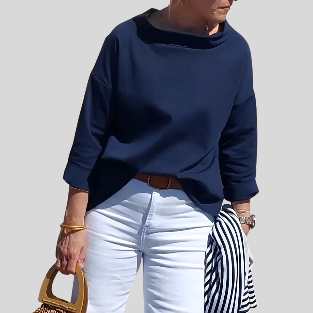 Elegante dames top – moderne lange mouw top met hoge kraag