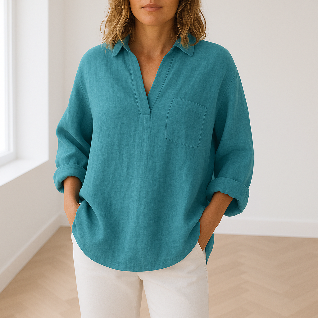 Freya dames blouse | Klassieke katoenen linnen blouse | Tijdloze zomerlook