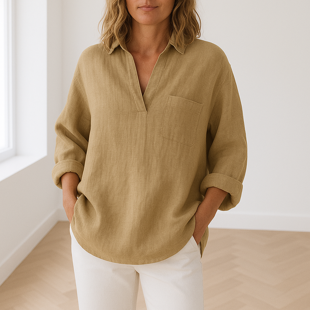 Freya dames blouse | Klassieke katoenen linnen blouse | Tijdloze zomerlook
