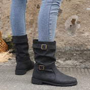 Vintage Charme Slouchy Western Enkellaarsjes – Trendy Laarzen met Gespdetail