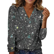 Dames Glitter V-Hals Blouse – Trendy Lange Mouwen Top voor Lente & Zomer | Caroline