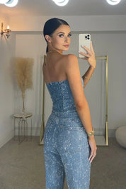 Ilse Elegante Jumpsuit Dames – Strapless & Glanzstof voor Feestelijke Gelegenheden