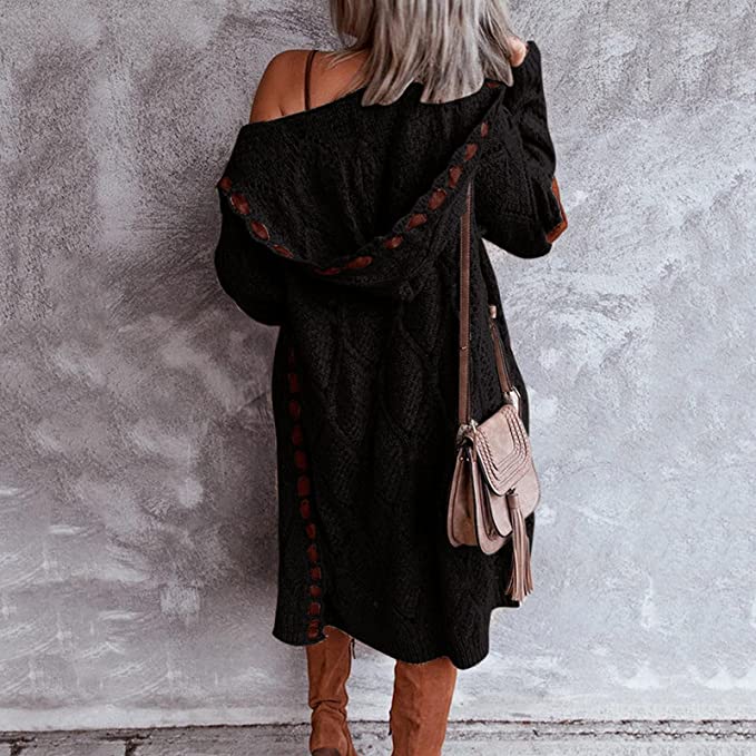 Evelyn Lang Damesvest – Oversized Grofgebreid Vest met Capuchon | Vardi Dante