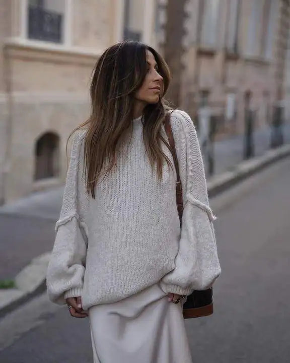 Heidi oversize dames trui – zachte en warme gebreide pullover met col