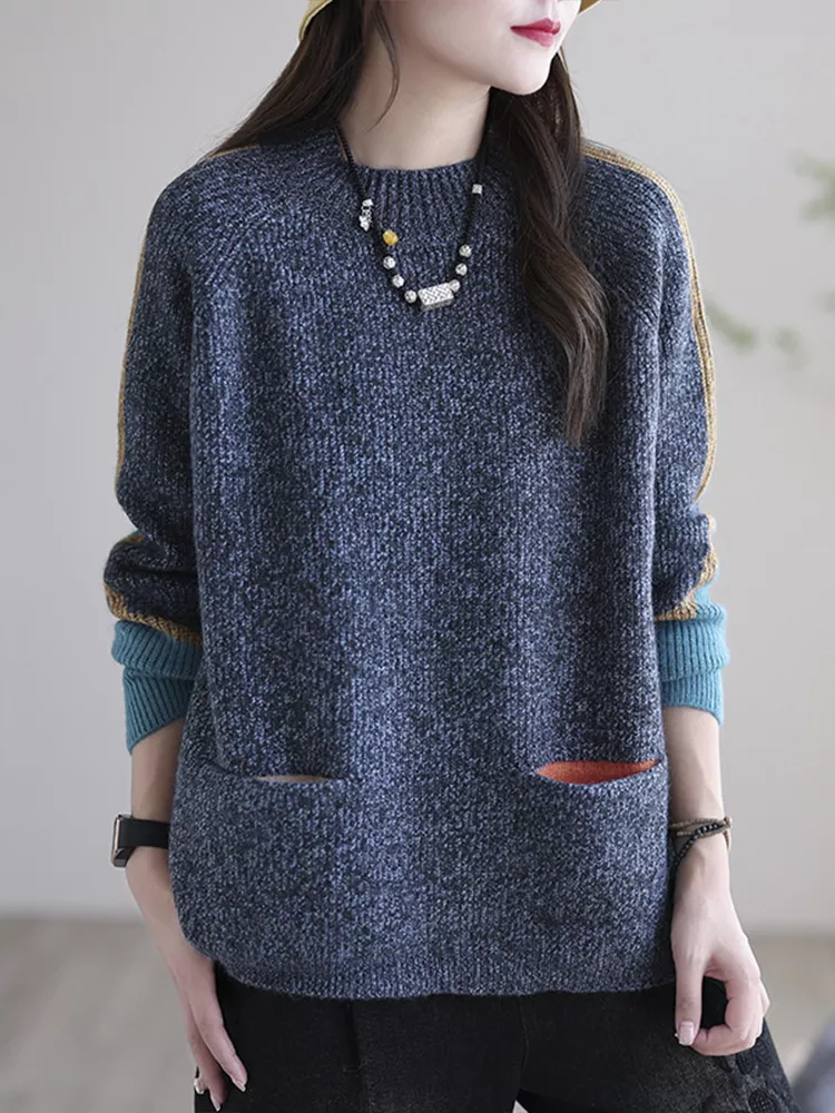 Livia trui dames | Oversized herfsttrui met zakken | Zachte warme najaarstrui