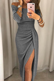 Kyelle Off-Shoulder Galajurk Dames – Lange Avondjurk met Split & Elegante Pasvorm
