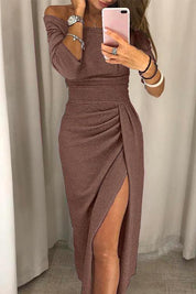Kyelle Off-Shoulder Galajurk Dames – Lange Avondjurk met Split & Elegante Pasvorm
