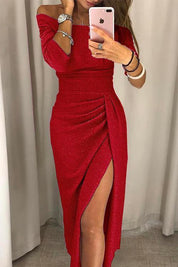 Kyelle Off-Shoulder Galajurk Dames – Lange Avondjurk met Split & Elegante Pasvorm