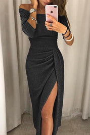 Kyelle Off-Shoulder Galajurk Dames – Lange Avondjurk met Split & Elegante Pasvorm