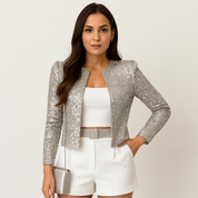 Sparkling glitterjas dames – warme glanzende jas met elegante details