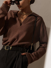 Oversized Herfstrui Dames – Warme Kabel-knit Sweater met Kraag