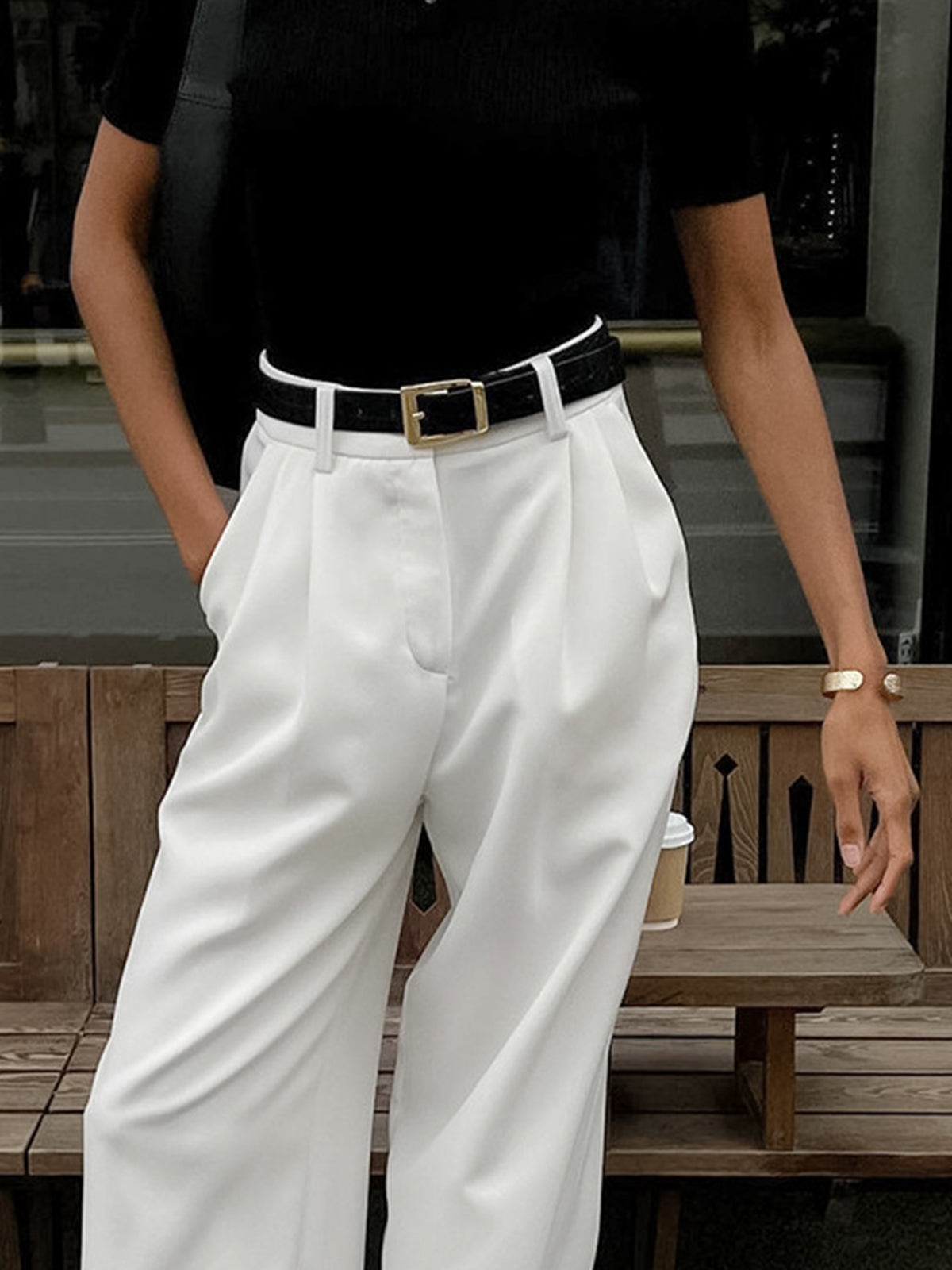 Stijlvolle Brede Pantalon Dames | Luxe Zwarte Pantalon | Tijdloze Elegantie