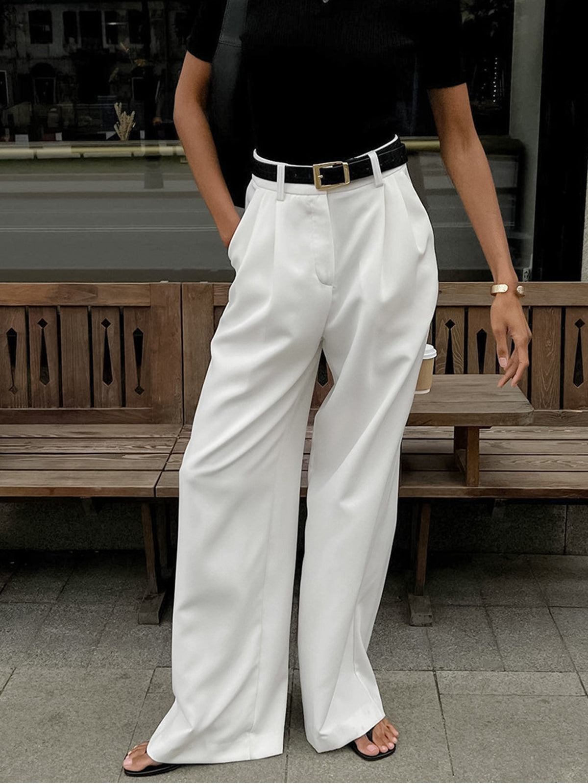Stijlvolle Brede Pantalon Dames | Luxe Zwarte Pantalon | Tijdloze Elegantie