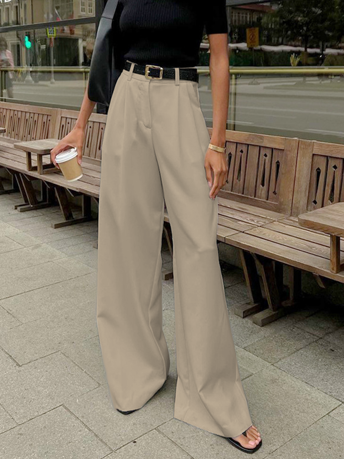Stijlvolle Brede Pantalon Dames | Luxe Zwarte Pantalon | Tijdloze Elegantie