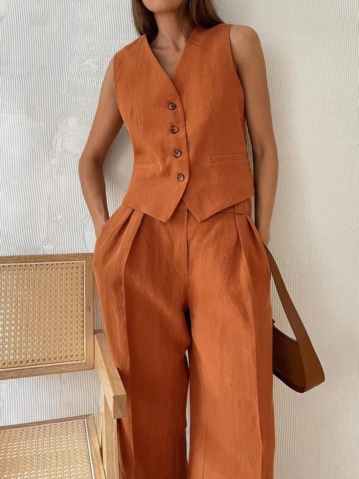 Katoen & Linnen Zomerset Dames – Elegante Tweedelige Set met Broek