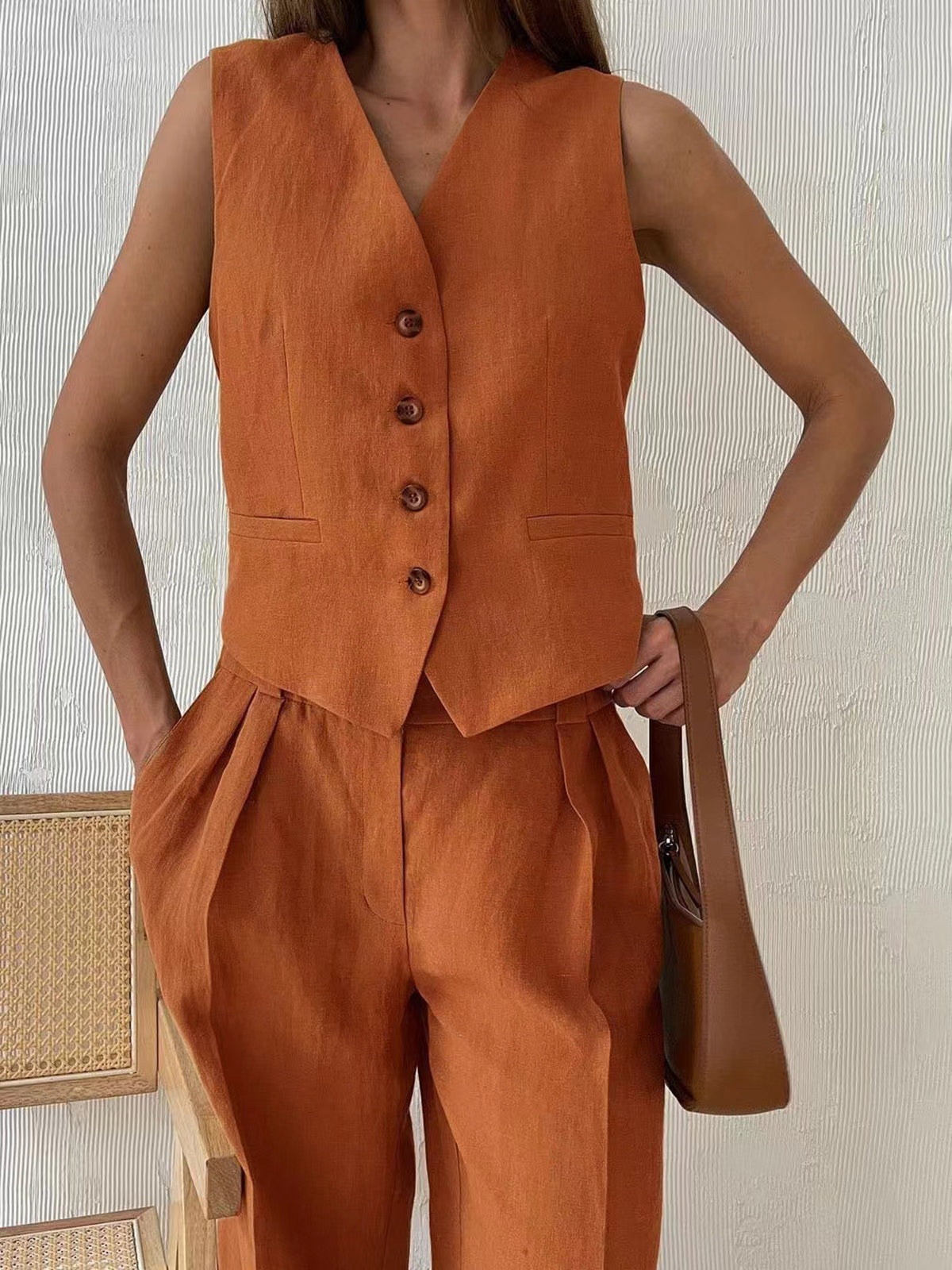 Katoen & Linnen Zomerset Dames – Elegante Tweedelige Set met Broek