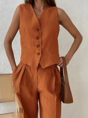 Katoen & Linnen Zomerset Dames – Elegante Tweedelige Set met Broek