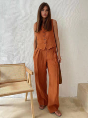 Katoen & Linnen Zomerset Dames – Elegante Tweedelige Set met Broek