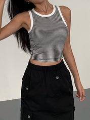 Zwart-wit gestreept cropped tanktop dames – sportief & stijlvol