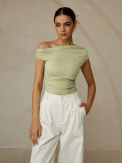 One-shoulder dames top met gerimpelde details – trendy & elegant