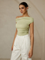 One-shoulder dames top met gerimpelde details – trendy & elegant