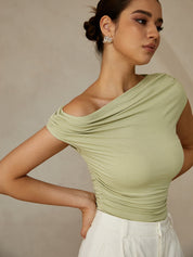One-shoulder dames top met gerimpelde details – trendy & elegant
