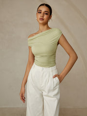 One-shoulder dames top met gerimpelde details – trendy & elegant