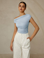 One-shoulder dames top met gerimpelde details – trendy & elegant