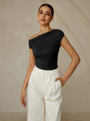 One-shoulder dames top met gerimpelde details – trendy & elegant