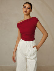 One-shoulder dames top met gerimpelde details – trendy & elegant