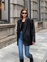Sarah leren blazer dames – luxe leer met zakken & verfijnde details