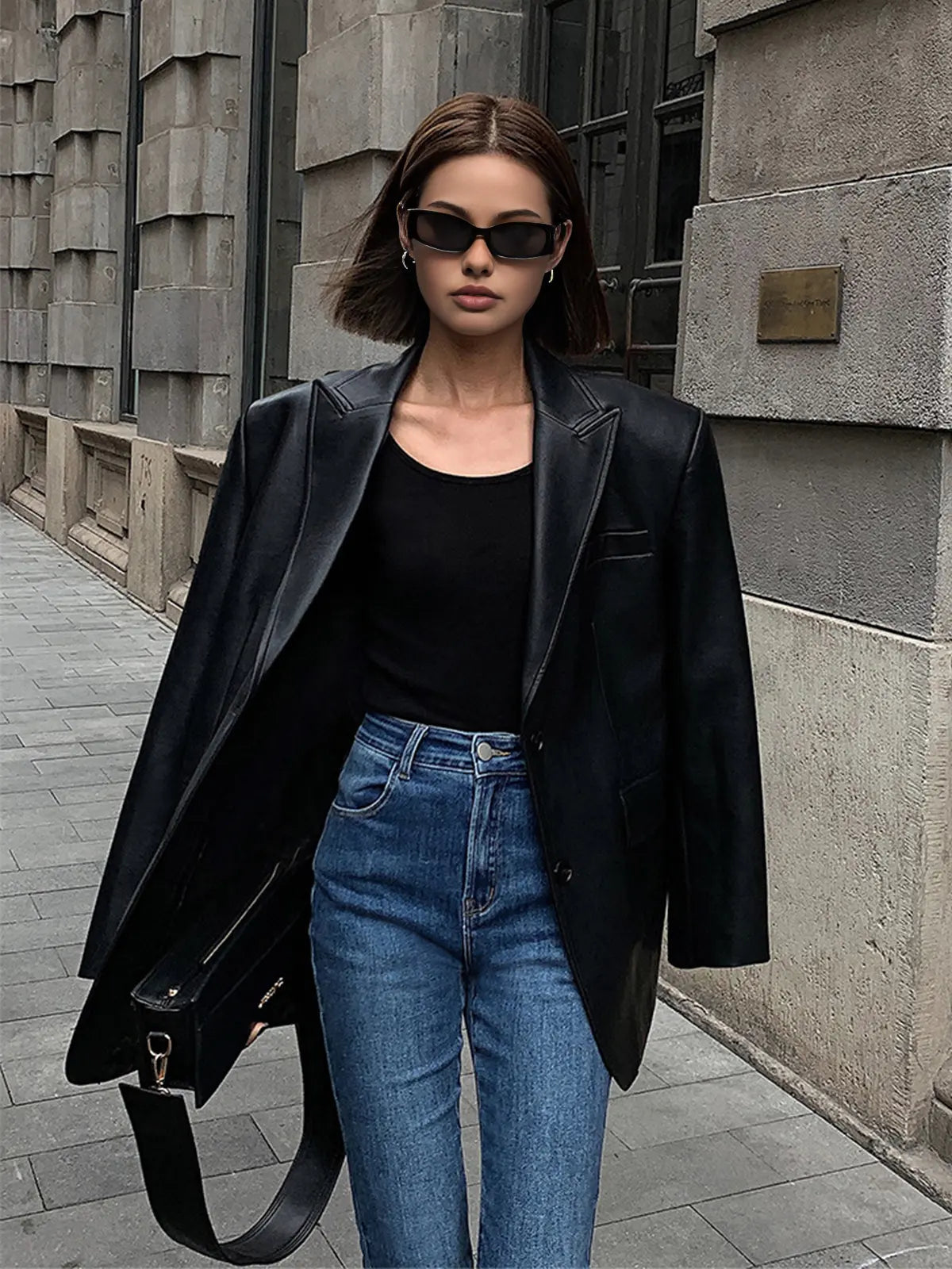 Sarah leren blazer dames – luxe leer met zakken & verfijnde details