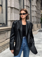 Sarah leren blazer dames – luxe leer met zakken & verfijnde details