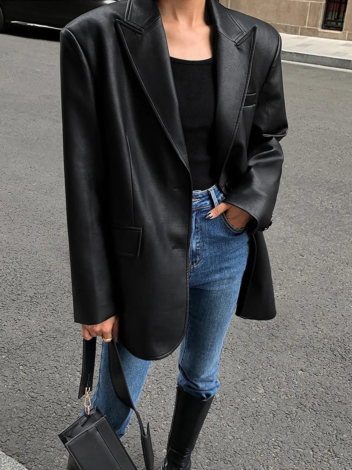 Sarah leren blazer dames – luxe leer met zakken & verfijnde details