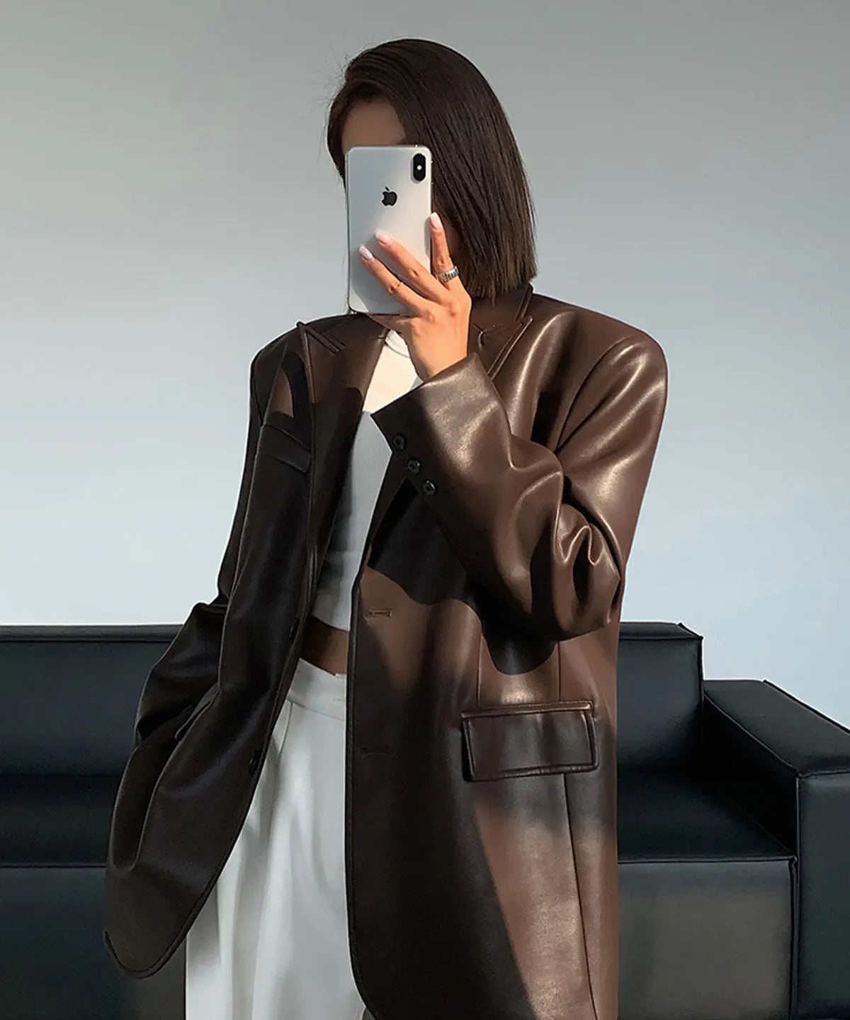 Sarah leren blazer dames – luxe leer met zakken & verfijnde details