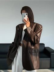 Sarah leren blazer dames – luxe leer met zakken & verfijnde details