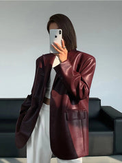 Sarah leren blazer dames – luxe leer met zakken & verfijnde details