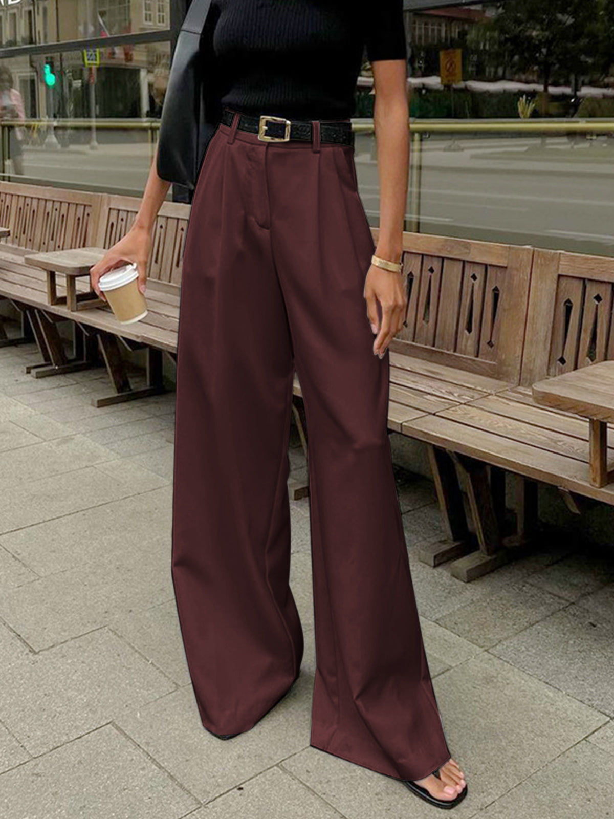 Stijlvolle Brede Pantalon Dames | Luxe Zwarte Pantalon | Tijdloze Elegantie