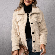 Dubbelzijdige teddy fleece winterjas dames – stijlvol en warm met opstaande kraag