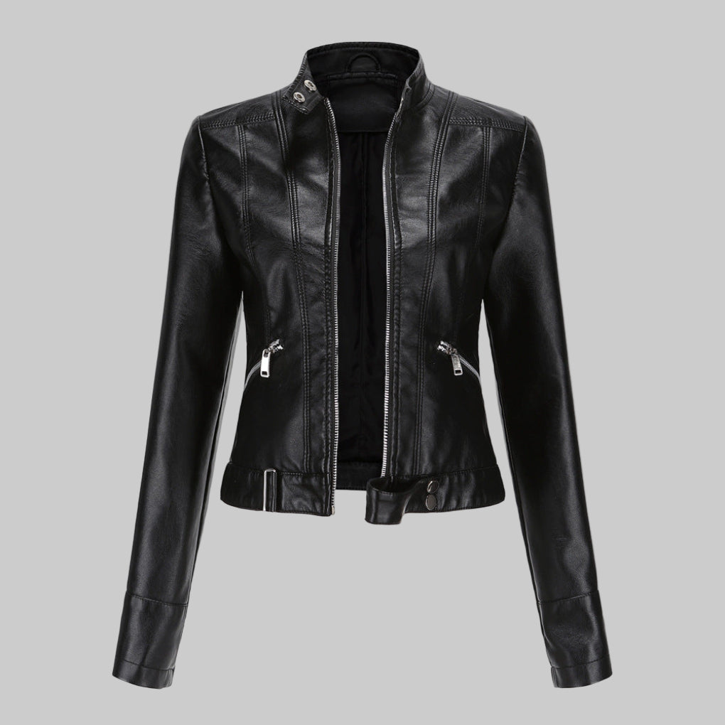 Dames leren jas – elegant leren jack met ritssluiting en opstaande kraag