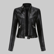 Dames leren jas – elegant leren jack met ritssluiting en opstaande kraag