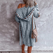 Evelyn Lang Damesvest – Oversized Grofgebreid Vest met Capuchon | Vardi Dante