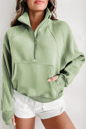 Bruin dames sweatshirt met rits – Mavia zip-up trui met hoge kraag en duimgaten