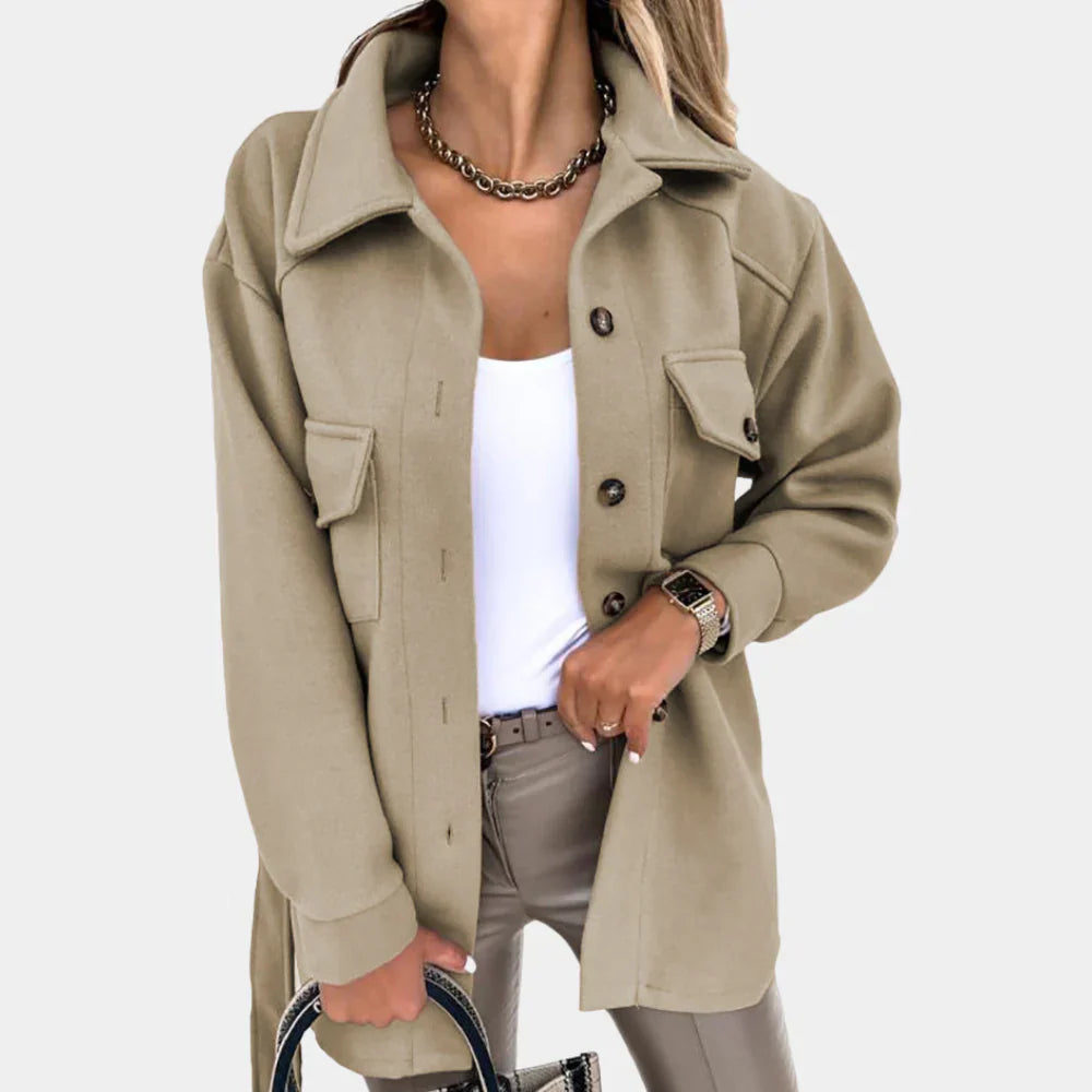 Emilia – Getailleerde Damesjas met Ceintuur | Elegante Lange Jas voor Herfst & Winter