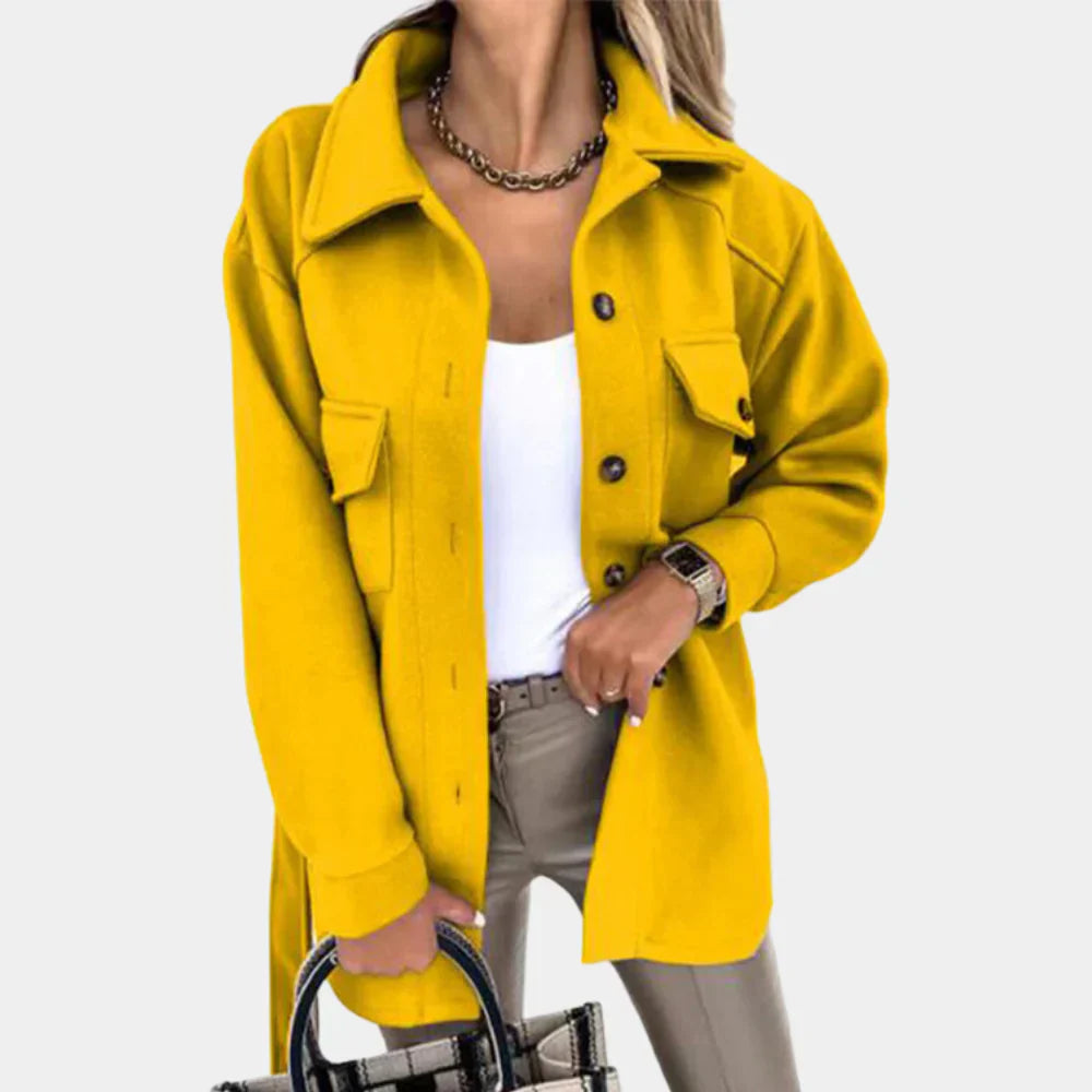 Emilia – Getailleerde Damesjas met Ceintuur | Elegante Lange Jas voor Herfst & Winter
