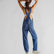 Denim jumpsuit dames – spijker overall met gekruiste rug en comfortabele pasvorm