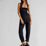 Denim jumpsuit dames – spijker overall met gekruiste rug en comfortabele pasvorm