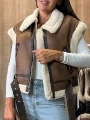 Dames bodywarmer imitatieleer – getailleerd met imitatiebont & riem