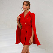Blazer mini jurk dames – korte blazerjurk met ceintuur en gouden knopen