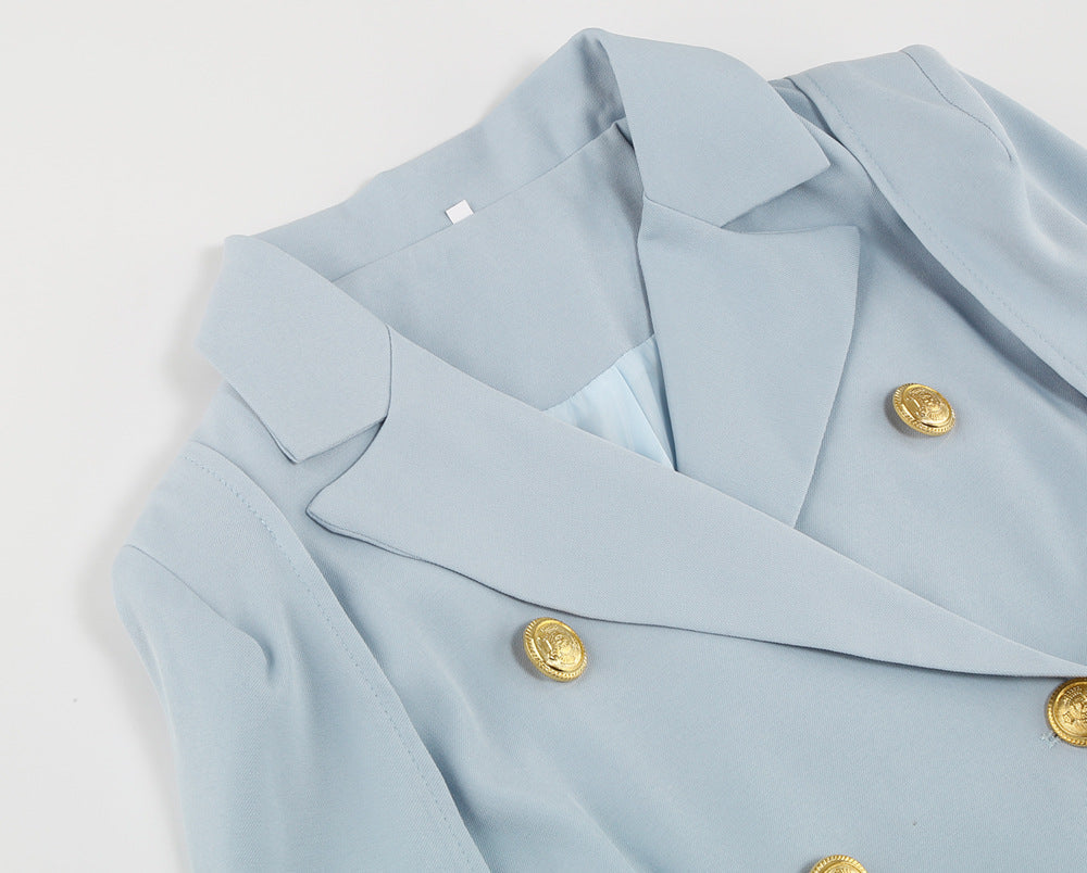 Blazer mini jurk dames – korte blazerjurk met ceintuur en gouden knopen